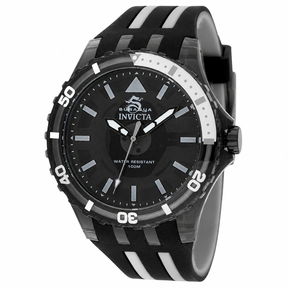 Invicta Subaqua 69447 Mens Watch Black Acrylic 44mm Case Silicone Strap 100M